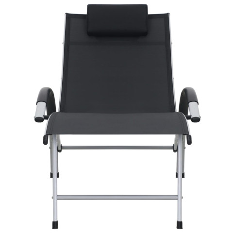 Transat chaise longue bain de soleil lit de jardin terrasse meuble d'extérieur aluminium textilène noir helloshop26 02_0012259