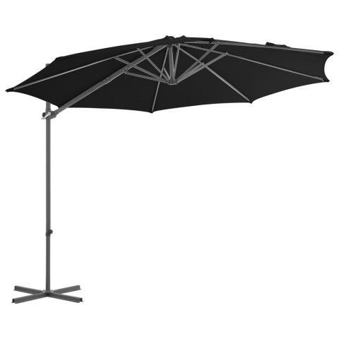 Parasol mobilier de jardin déporté avec mât en acier 300 cm noir helloshop26 02_0008474