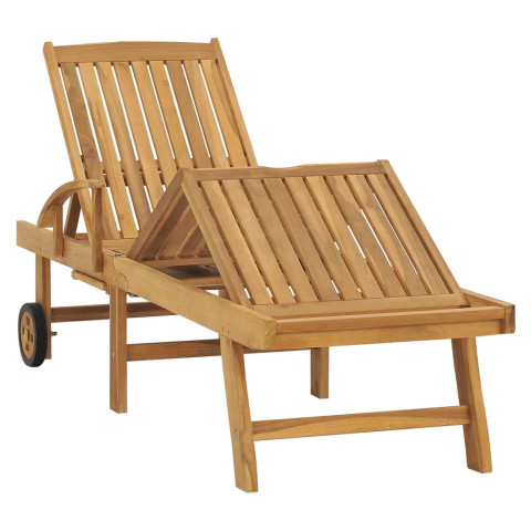 Transat chaise longue bain de soleil lit de jardin terrasse meuble d'extérieur avec table bois de teck solide helloshop26 02_0012609