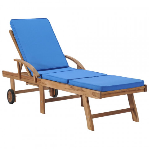 Chaise longue avec coussin bois de teck solide bleu