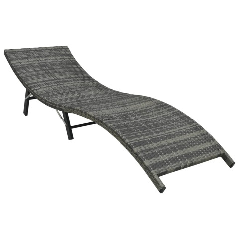 Transat chaise longue bain de soleil lit de jardin terrasse meuble d'extérieur pliable avec coussin résine tressée gris helloshop26 02_0012855