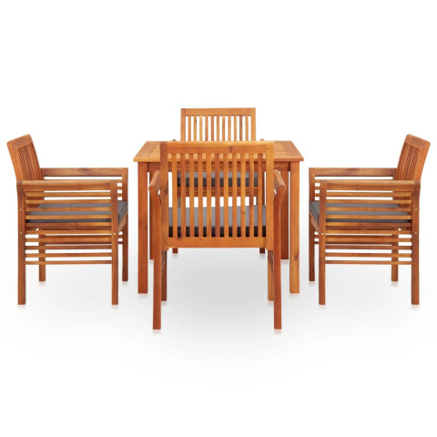 Mobilier à dîner d'extérieur 5 pcs et coussins acacia solide