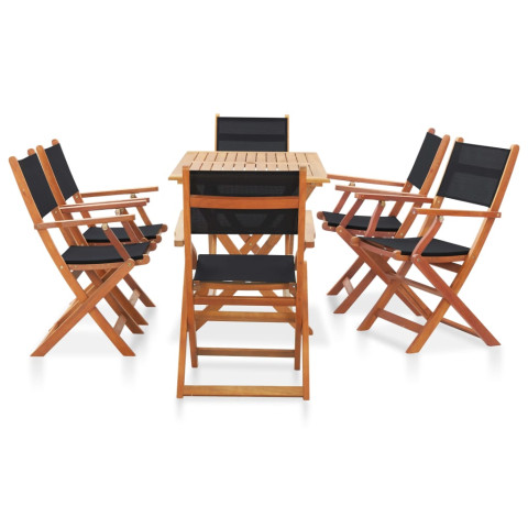 Mobilier à dîner d'extérieur 7pcs noir bois d'eucalyptus solide