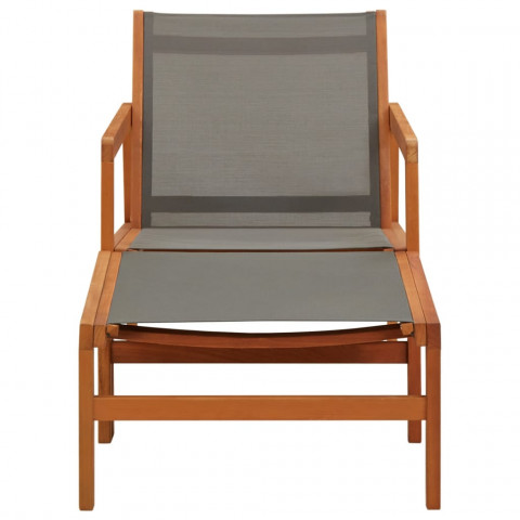 Chaise de jardin et repose-pied gris eucalyptus et textilène
