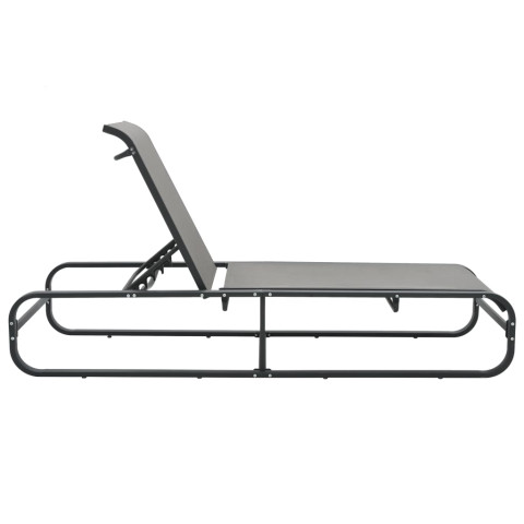 Transat chaise longue bain de soleil lit de jardin terrasse meuble d'extérieur aluminium et textilène gris helloshop26 02_0012252