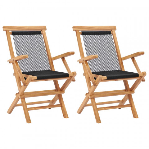 Chaises pliables de jardin 2 pcs bois de teck solide et corde