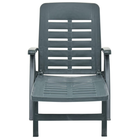 Transat chaise longue bain de soleil lit de jardin terrasse meuble d'extérieur pliable plastique vert helloshop26 02_0012880