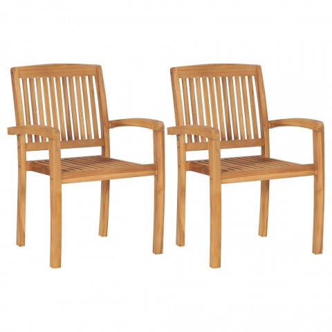 Chaises empilables à dîner de jardin 2 pcs bois de teck solide