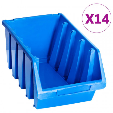 Bacs empilables de stockage 14 pcs bleu plastique