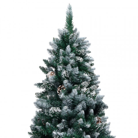 Sapin de Noël avec pommes de pin et neige blanche 180 cm