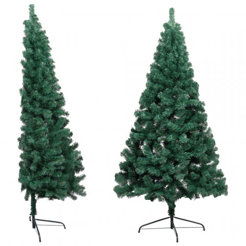 Sapin de Noël artificiel moitié avec support Vert 210 cm PVC