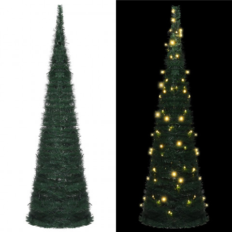  Sapin de Noël artificiel avec guirlandes et LED vert 150 cm