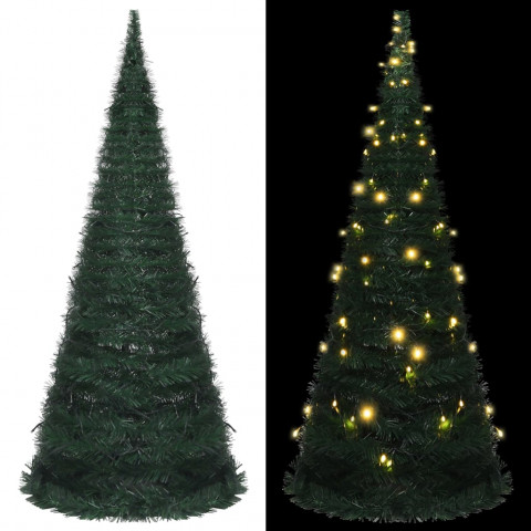  Sapin de Noël artificiel avec guirlandes et LED vert 210 cm