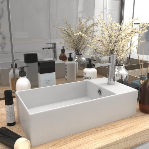 Lavabo de salle de bain avec trop-plein céramique - Couleur au choix