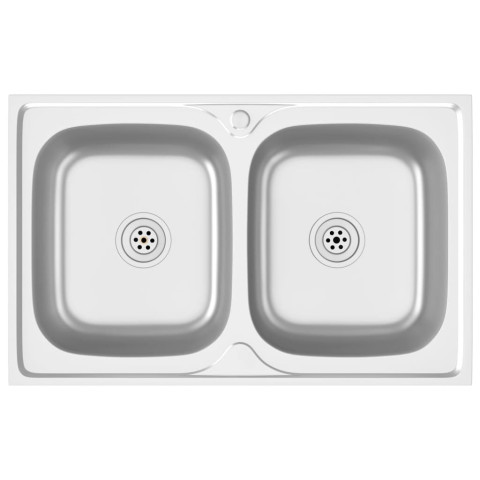 Evier de cuisine à double lavabo argenté 800x500x155 mm inox