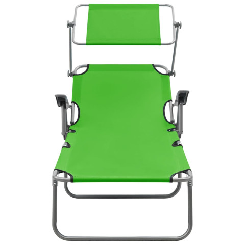 Transat chaise longue bain de soleil lit de jardin terrasse meuble d'extérieur 188 cm avec auvent acier vert helloshop26 02_0012270