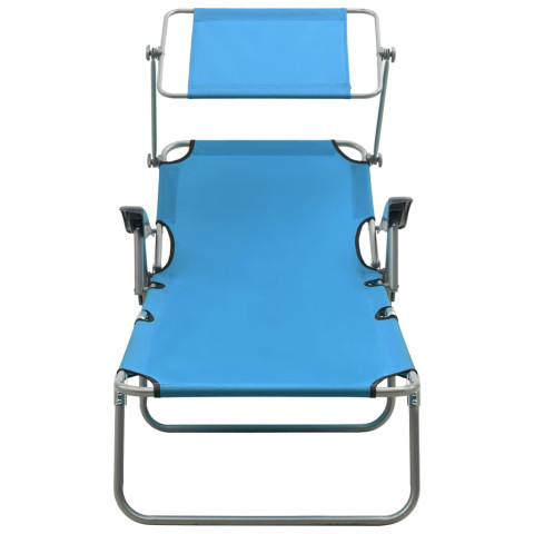 Transat chaise longue bain de soleil lit de jardin terrasse meuble d'extérieur 188 cm avec auvent acier bleu helloshop26 02_0012264