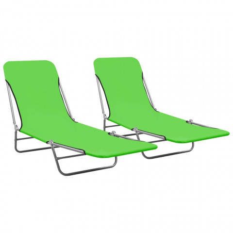 Chaises longues pliables 2 pcs acier et tissu vert