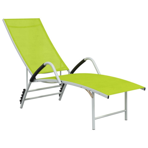 Chaise longue textilène et aluminium vert