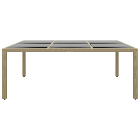 Table de jardin 200x150x75 cm verre trempé/résine tressée beige