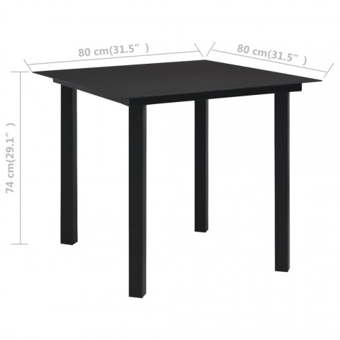 Table à dîner de jardin noir acier et verre - Dimensions au choix