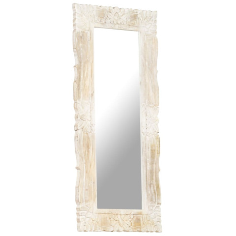 Miroir blanc 110x50 cm bois de manguier massif contemporain