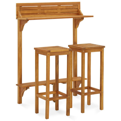 Ensemble de bar de balcon 3 pcs bois d'acacia solide