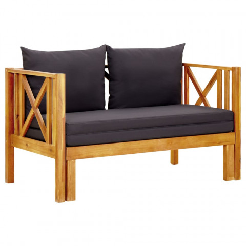 Banc de jardin 2 places et coussins 122 cm bois d'acacia massif - Couleur au choix