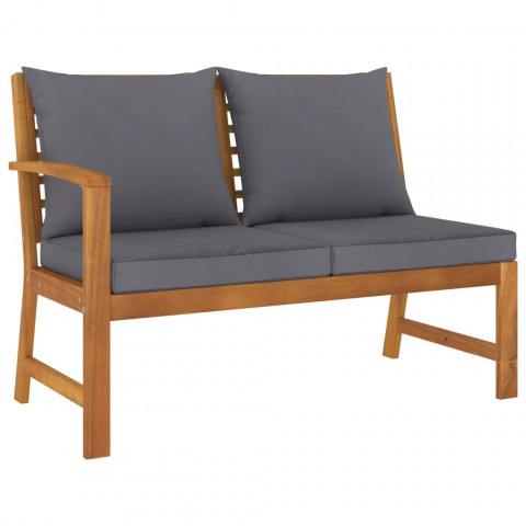 Banc de jardin 114,5 cm avec coussin gris foncé bois d'acacia