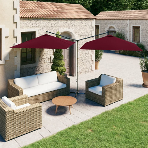 Parasol double avec mât en acier rouge bordeaux 600x300 cm