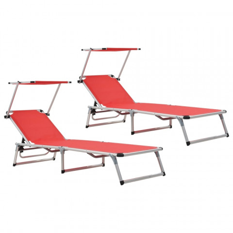 Chaises longues pliables et toit 2 pcs aluminium textilène - Couleur au choix