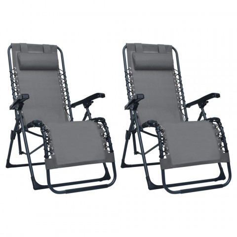 Chaises pliables de terrasse 2 pcs gris textilène