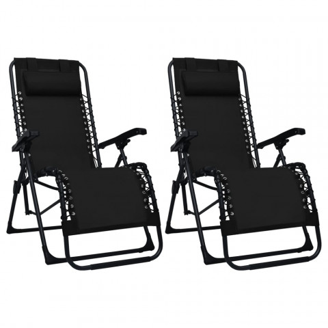 Chaises pliables de terrasse 2 pcs noir textilène