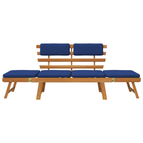 Banc de jardin 190 cm meuble de patio d'extérieur terrasse avec coussins bleu 2-en-1 bois solide d'acacia 