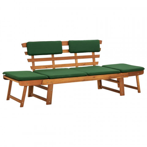 Banc de jardin avec coussins 2-en-1 190 cm bois solide d'acacia