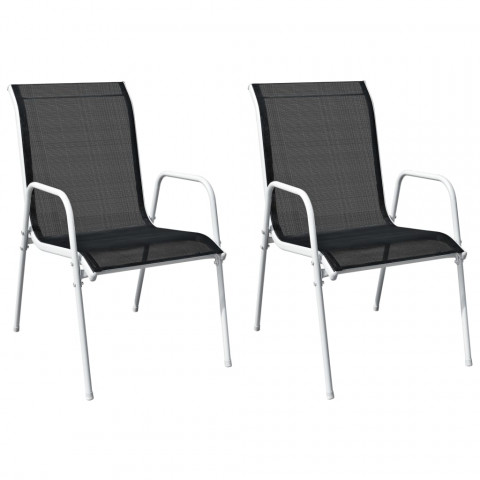 Chaises empilables de jardin 2 pcs acier et textilène noir