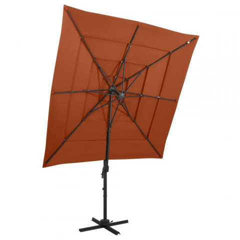 Parasol à 4 niveaux avec mât en aluminium terre cuite 250x250cm