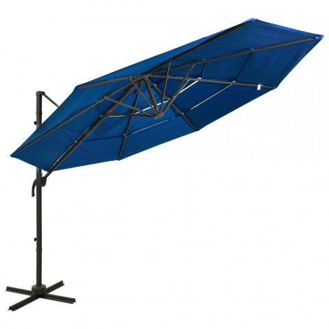 Parasol à 4 niveaux avec mât en aluminium bleu azuré 3x3 m