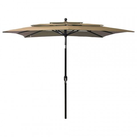 Parasol à 3 niveaux avec mât en aluminium taupe 2,5x2,5 m