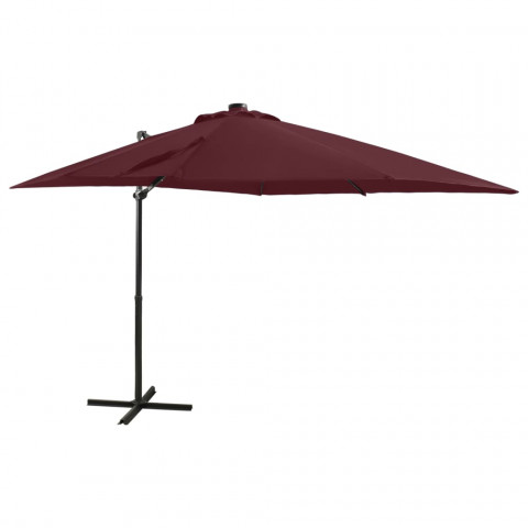  Parasol déporté avec mât et lumières LED Rouge bordeaux 250 cm