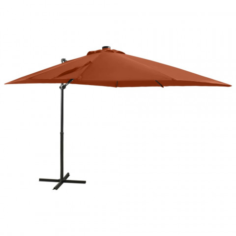  Parasol déporté avec mât et lumières LED Terre cuite 250 cm