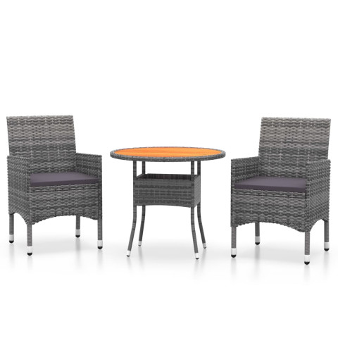 Mobilier à dîner de jardin 3 pcs résine tressée gris