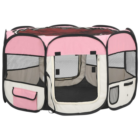 Parc pliable pour chien avec sac de transport rose 110x110x58cm