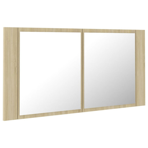 Armoire à miroir à led de bain 90 x 12 x 45 acrylique chêne helloshop26 02_0006749