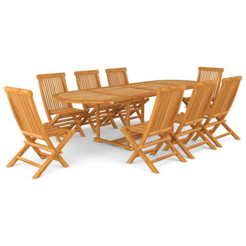 Salon de jardin 9 pcs bois de teck massif