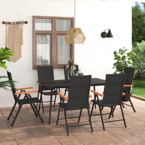 Ensemble de salle à manger de jardin 7 pcs noir et marron