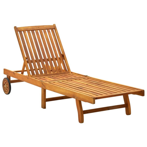 Transat chaise longue bain de soleil lit de jardin terrasse meuble d'extérieur 200 cm avec coussin bois d'acacia solide helloshop26 02_0012392