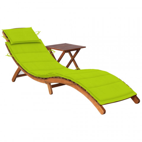 Chaise longue de jardin avec table et coussin bois d'acacia