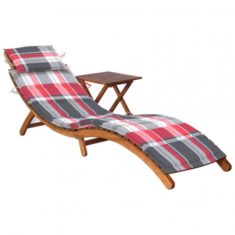 Chaise longue de jardin avec table et coussin bois d'acacia