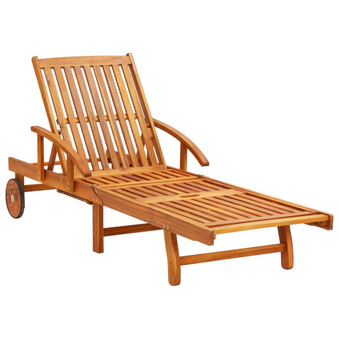 Transat chaise longue bain de soleil lit de jardin terrasse meuble d'extérieur avec coussin bois d'acacia solide helloshop26 02_0012382